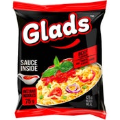 Glads Naudanlihanmakuinen pikanuudeli tomaatti-basilikakastikkeella 75g