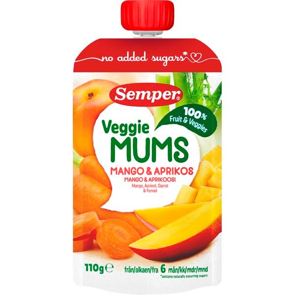 Semper Veggiemums mango- ja aprikoosisose 6kk 110g
