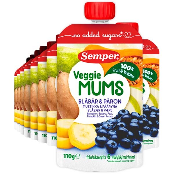 12kpl Semper Veggiemums mustikka- ja päärynäsose 6kk 110g