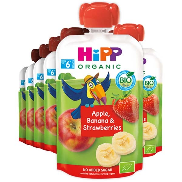 8kpl HiPP Omenaa, banaania & mansikkaa smoothie luomu 6kk 100g