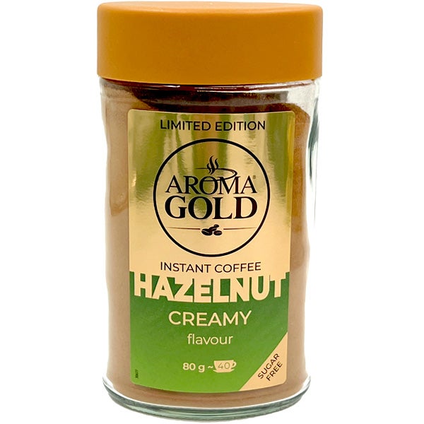 Aroma Gold Instant Coffee Hazelnut hasselpähkinänmakuinen pikakahvi 80g