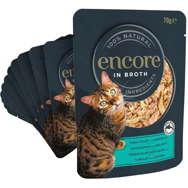 16kpl Encore In Broth tonnikalafilee & silli kissan märkäruoka 70g