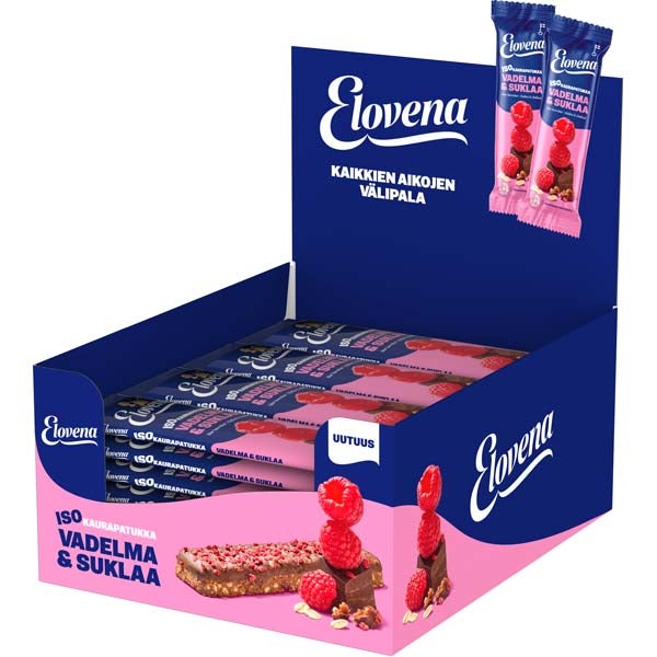 24kpl Elovena Vadelma & Suklaa iso kaurapatukka 48g
