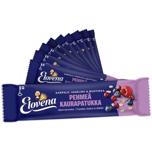 15kpl Elovena Karpalo, vadelma & mustikka välipalapatukka 30g