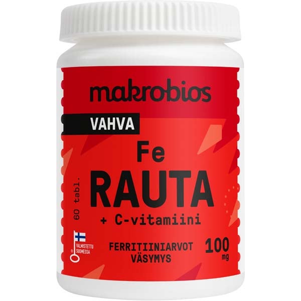 Makrobios Vahva Rauta 100mg+ C-vitamiini ravintolisä 60tabl/30g