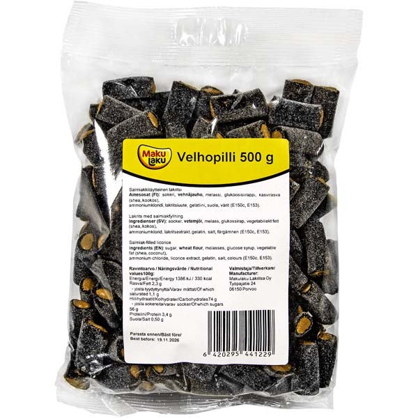 Makulaku Velhopilli salmiakkitäytteinen lakristi 500g
