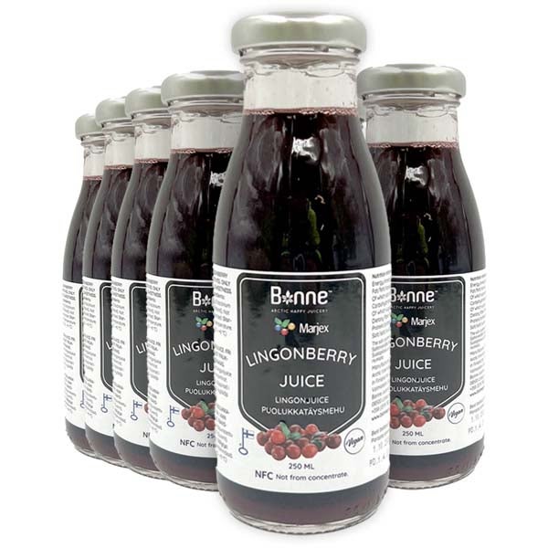 6kpl Bonne Kylmäpuristettu puolukkatäysmehu 250ml