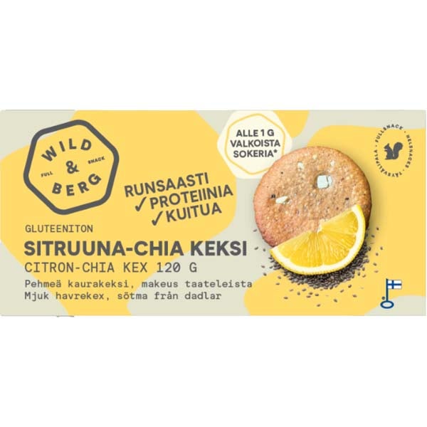 Wild&Berg Sitruuna Chia Pehmeä täysvälipalakeksi 120g