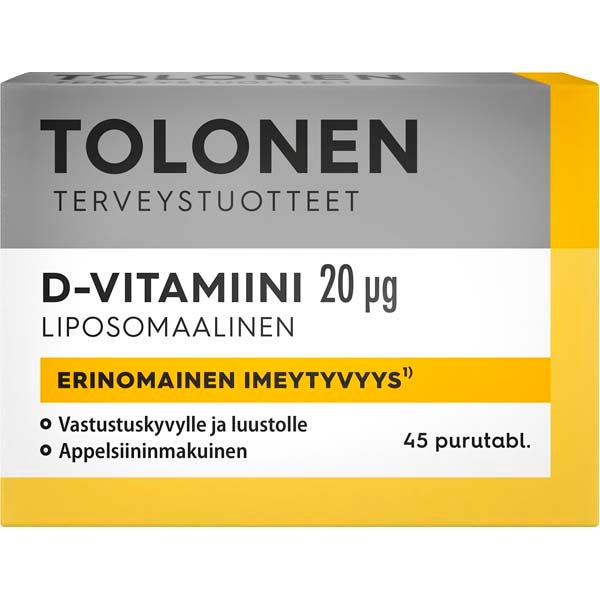 Tolonen Liposomaalinen D3-vitamiini 20µg ravintolisä 45tabl