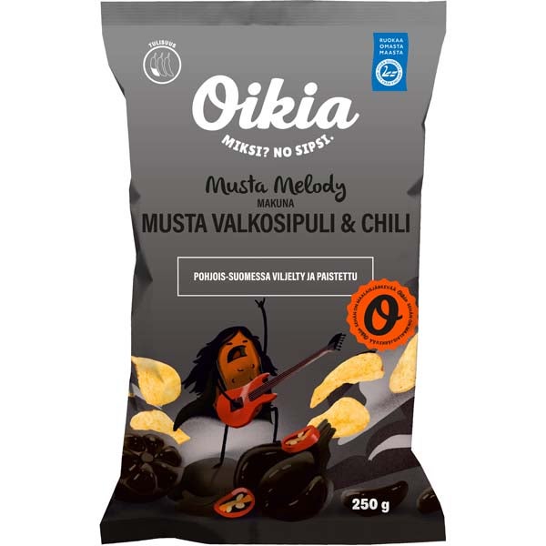 Oikia Musta Melody Musta Valkosipuli & Chili maustettu perunalastu 250g