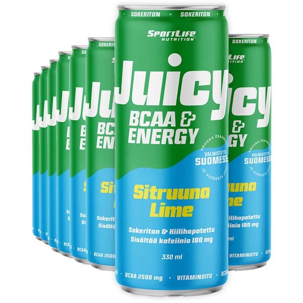 12kpl SportLife Nutrition Juicy BCAA & Energy Sitruuna-Lime energiajuoma 330ml