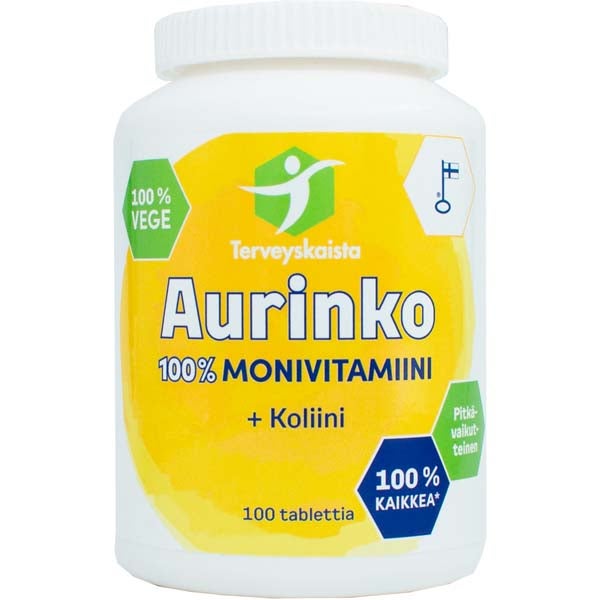 Terveyskaista Aurinko 100% Monivitamiini + Koliini ravintolisä 100tabl