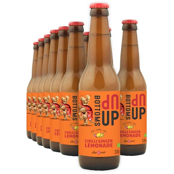 12kpl Bottoms Up Chilli Inkivääri Lemonade virvoitusjuoma luomu 330ml