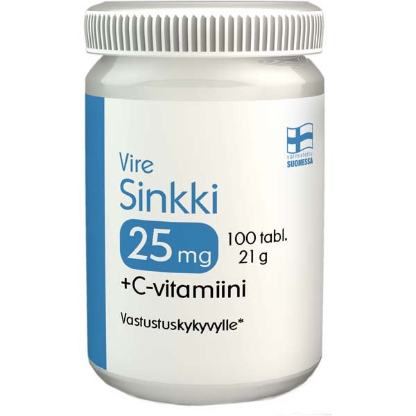 Vire Sinkki 25mg + C-vitamiinivalmiste ravintolisä 100tabl/21g