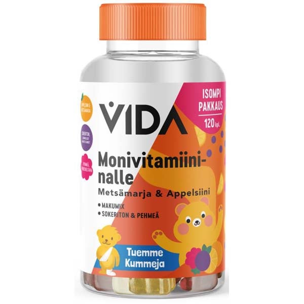 120kpl - Vida Monivitamiininalle Metsämarja & Appelsiini pureskeltava vitamiinivalmiste 240g