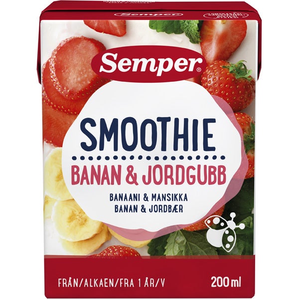 Semper Smoothie Banaani & Mansikka hedelmäsmoothie 1v 200ml