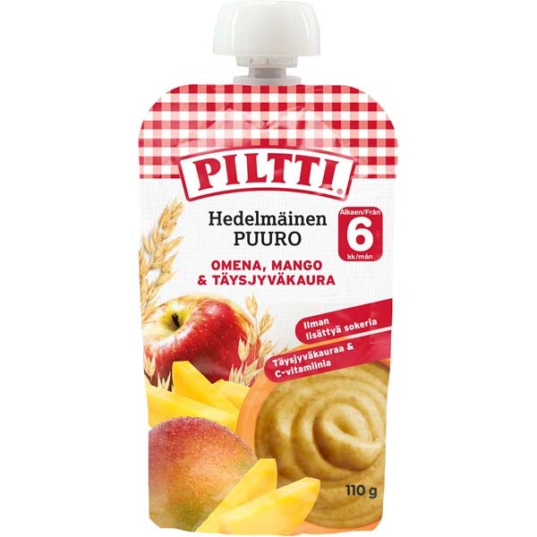 Piltti Hedelmäinen Puuro omena-mango-täysjyväkaura annospussi 6kk 110g