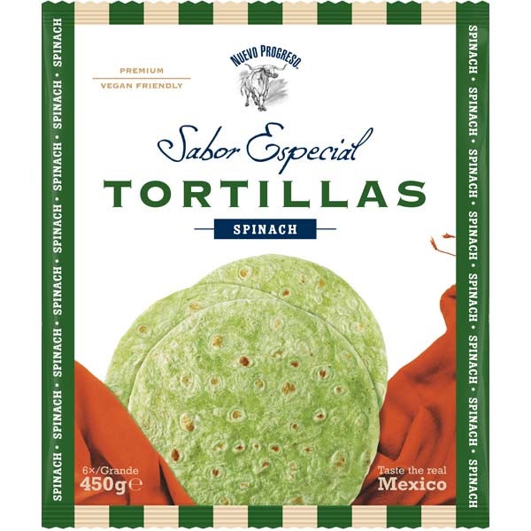 6kpl - Nuevo Progreso Sabor Especial Tortillas Spinach tortilla 450g