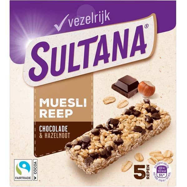 Sultana Suklaa- ja hasselpähkinä myslipatukka 125g